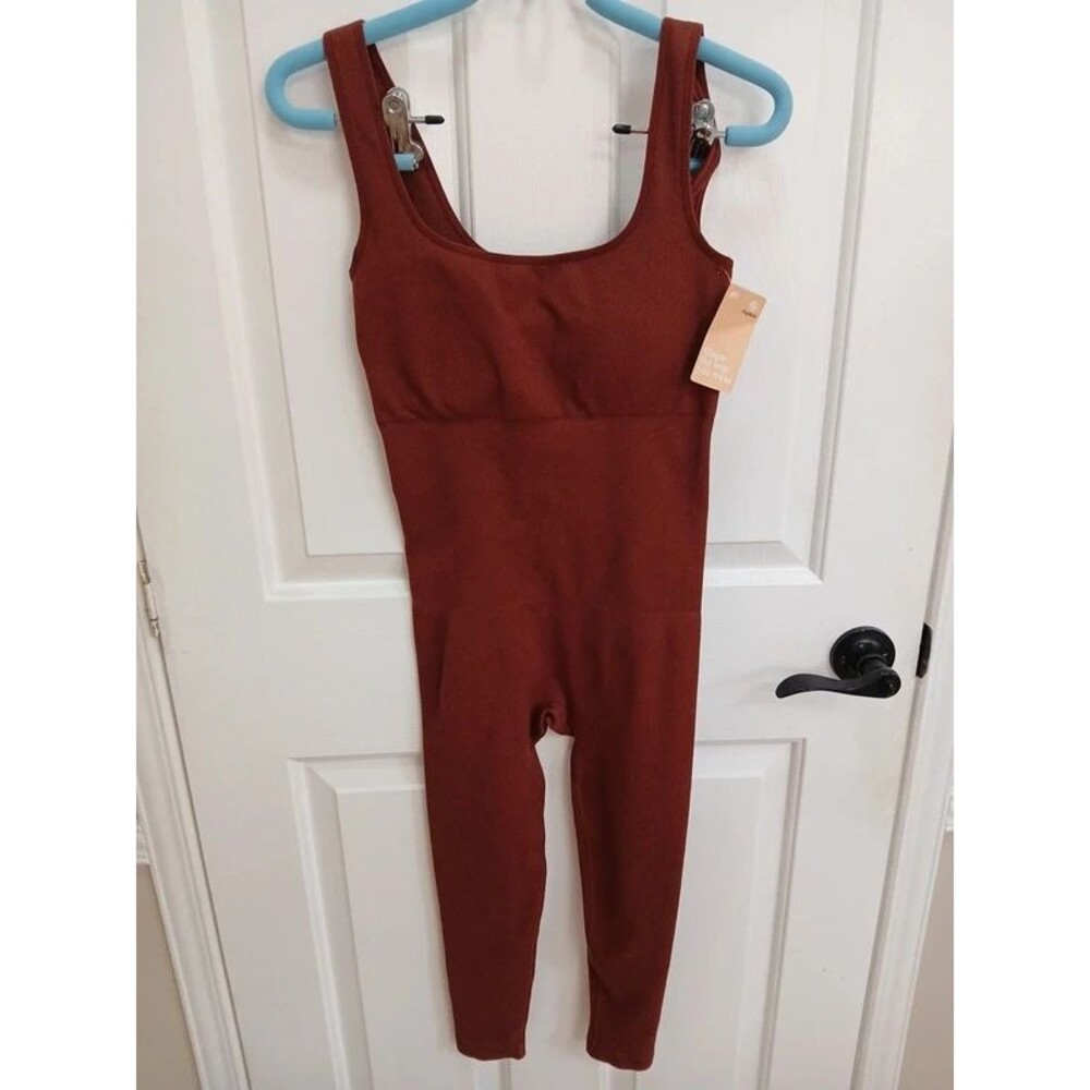 NWT LG Chocolate Brown Popilush Squareneck Slimming Shapewear Jumpsuit Workout